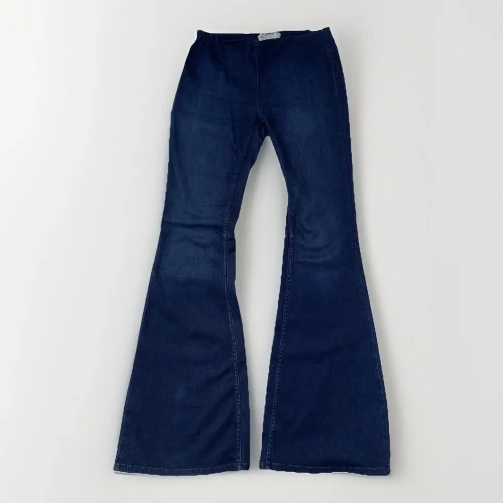 Free People Flare Jeans Blue Pull On Stretch Jeans Sz 27 Or Small - Picture 1 of 7